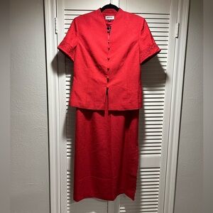 Red vintage skirt suit with embroidery